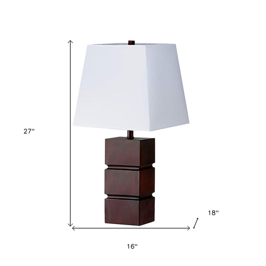 27" Brown Bedside Table Lamp With White Shade