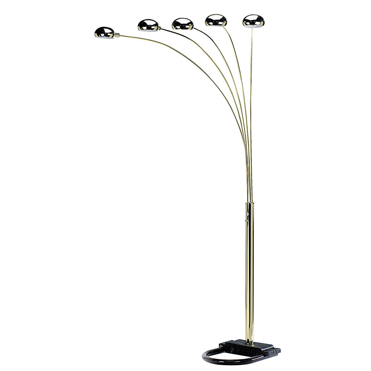 84" Brass 5 Arc Floor Lamp With Gold Dome Shade