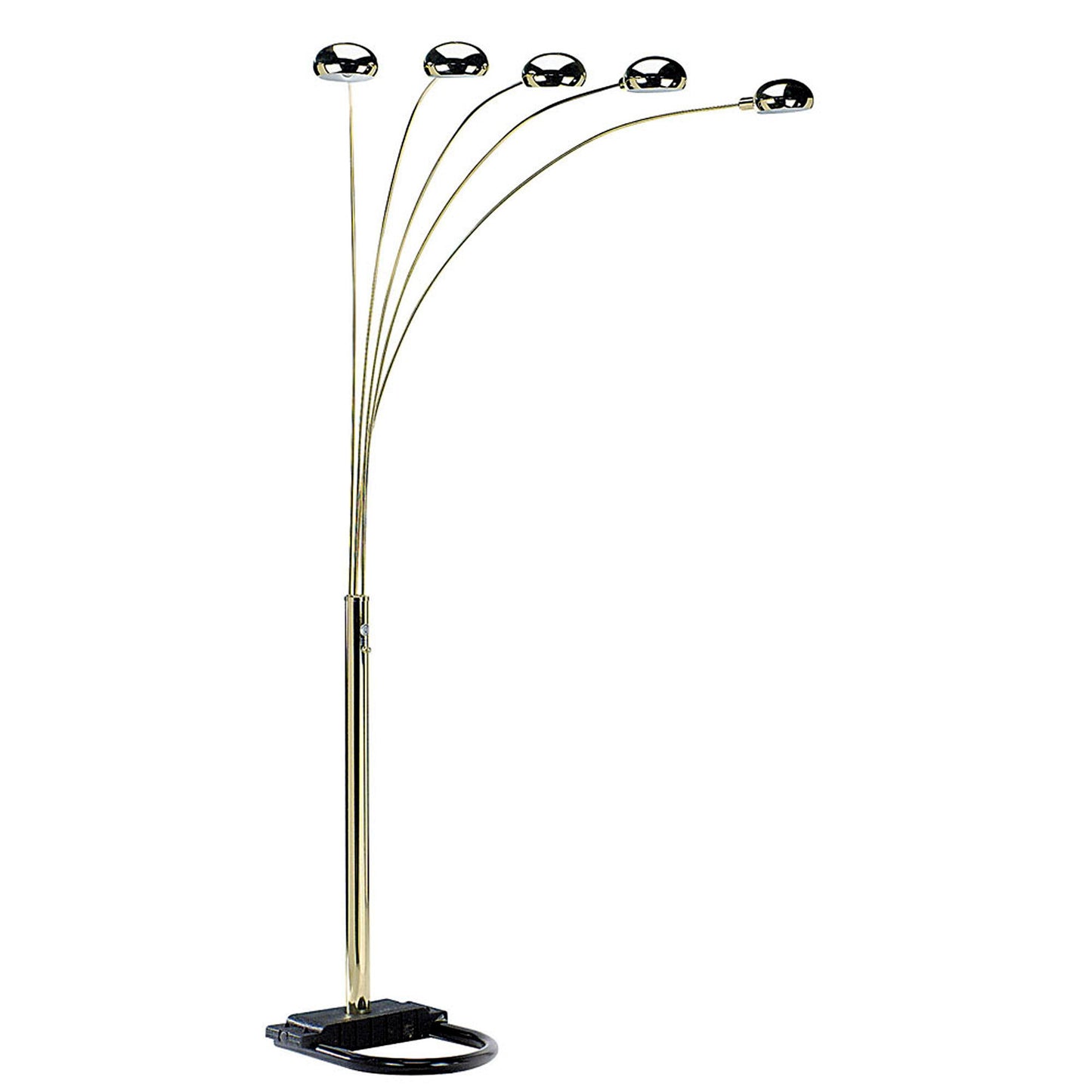 84" Brass 5 Arc Floor Lamp With Gold Dome Shade