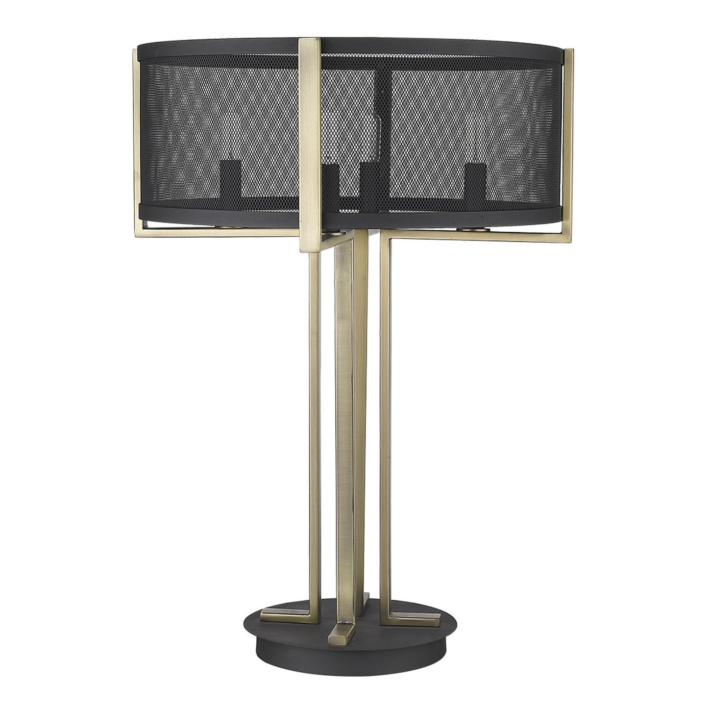 25" Black Metal Four Light Column Table Lamp With Black Drum Shade