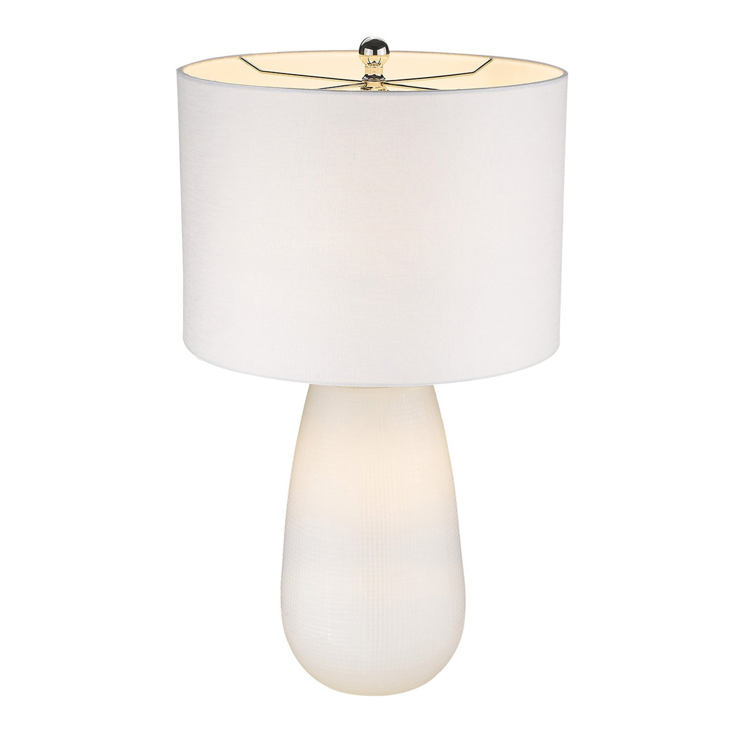 28" White Ceramic Column Table Lamp With White Drum Shade