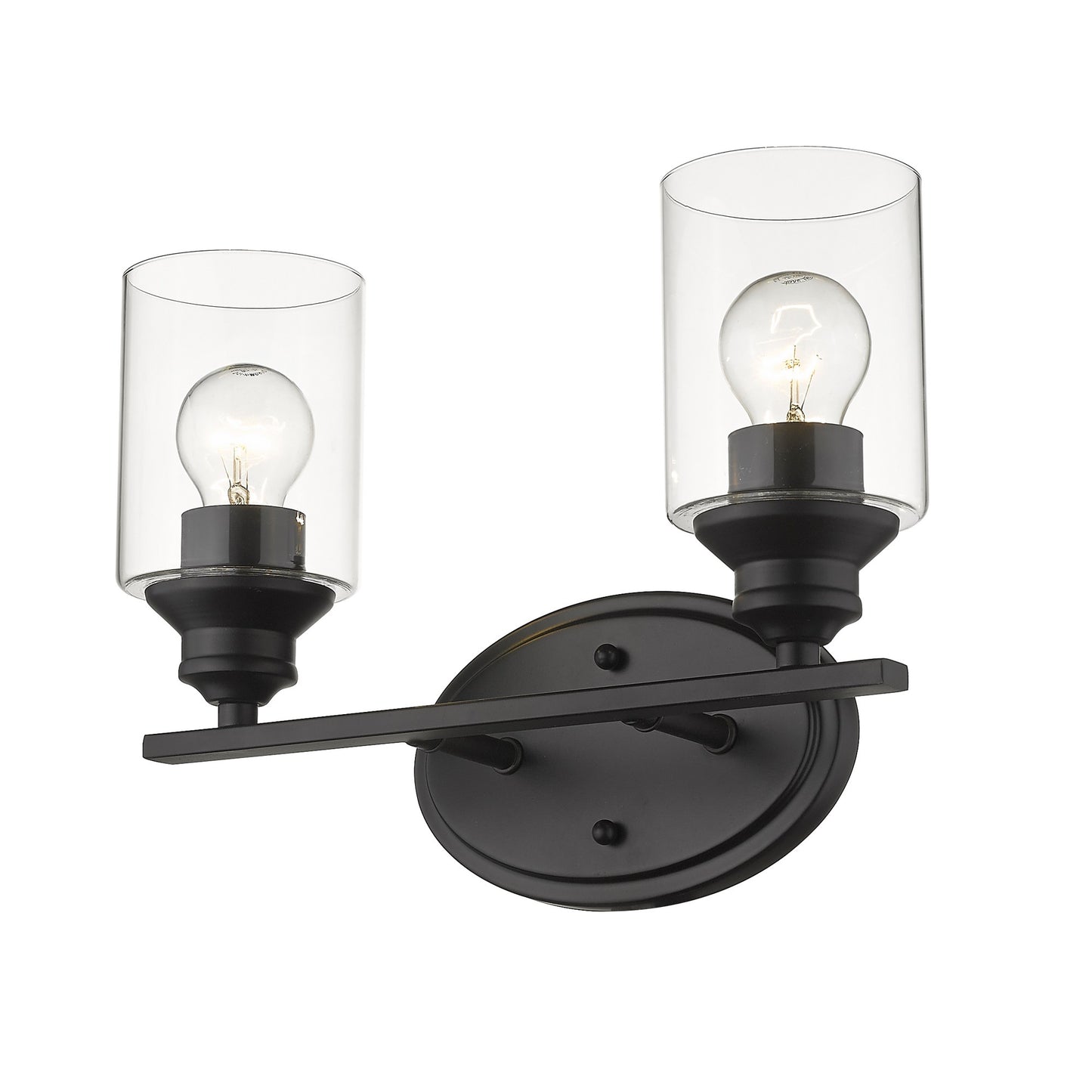 Two Light Matte Black Wall Light with Clear Glass Shade