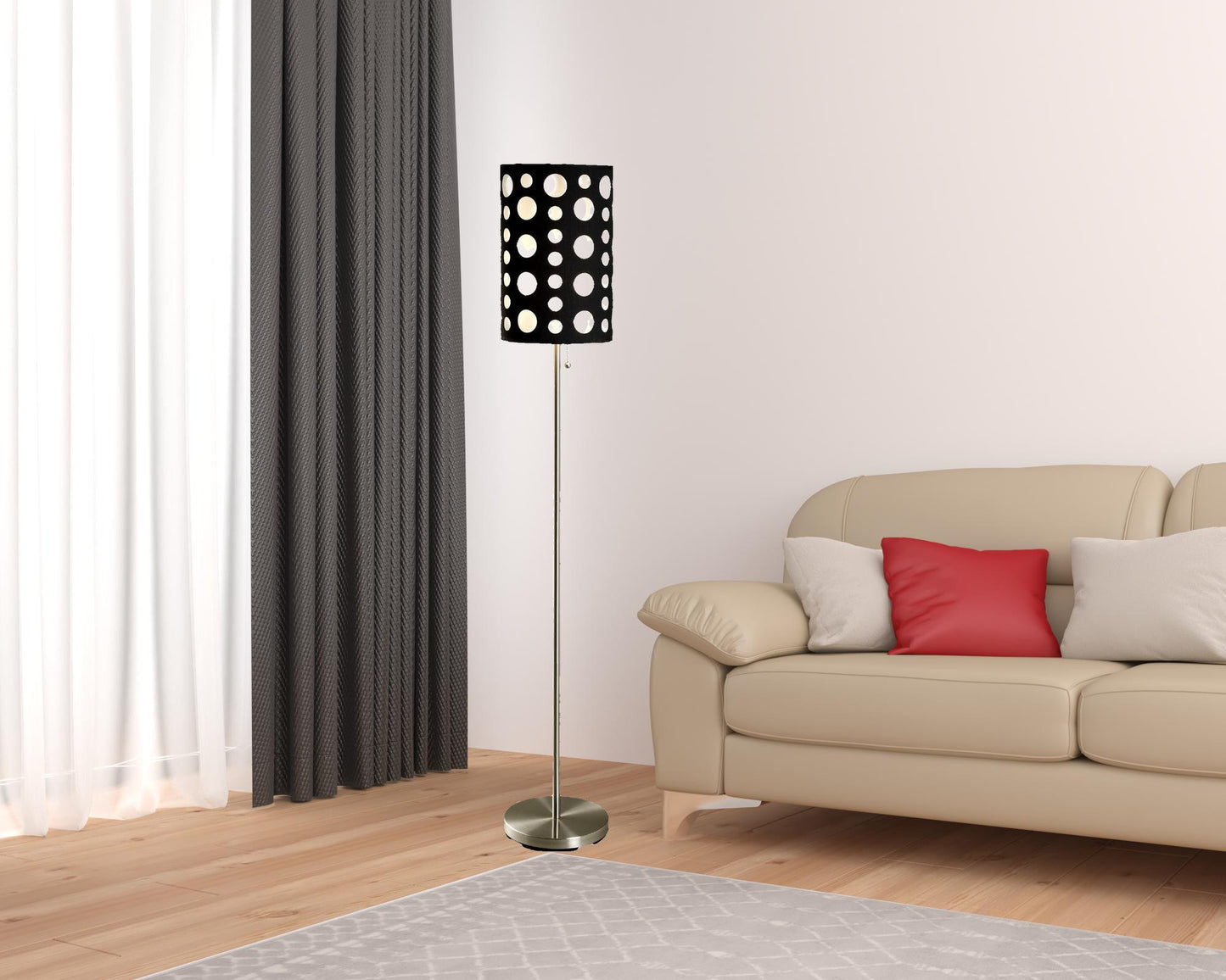 66" Steel Novelty Floor Lamp With Black And White Drum Shade