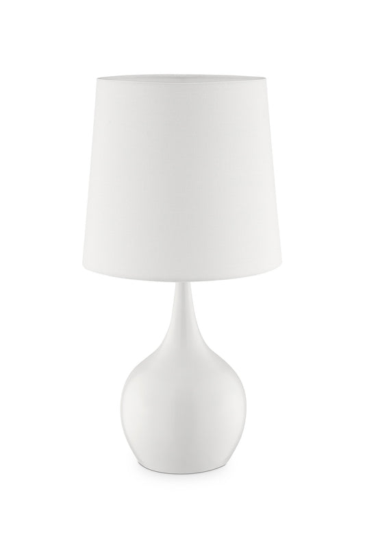 24" White Metal Bedside Table Lamp With Off-White Shade