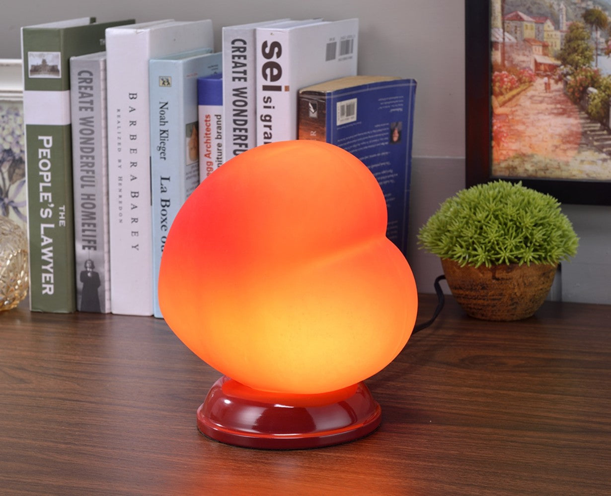 8" Red Ceramic and Glass Heart Table Lamp