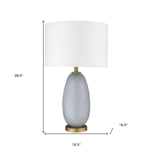 29" Brass Metal Column Table Lamp With White Drum Shade