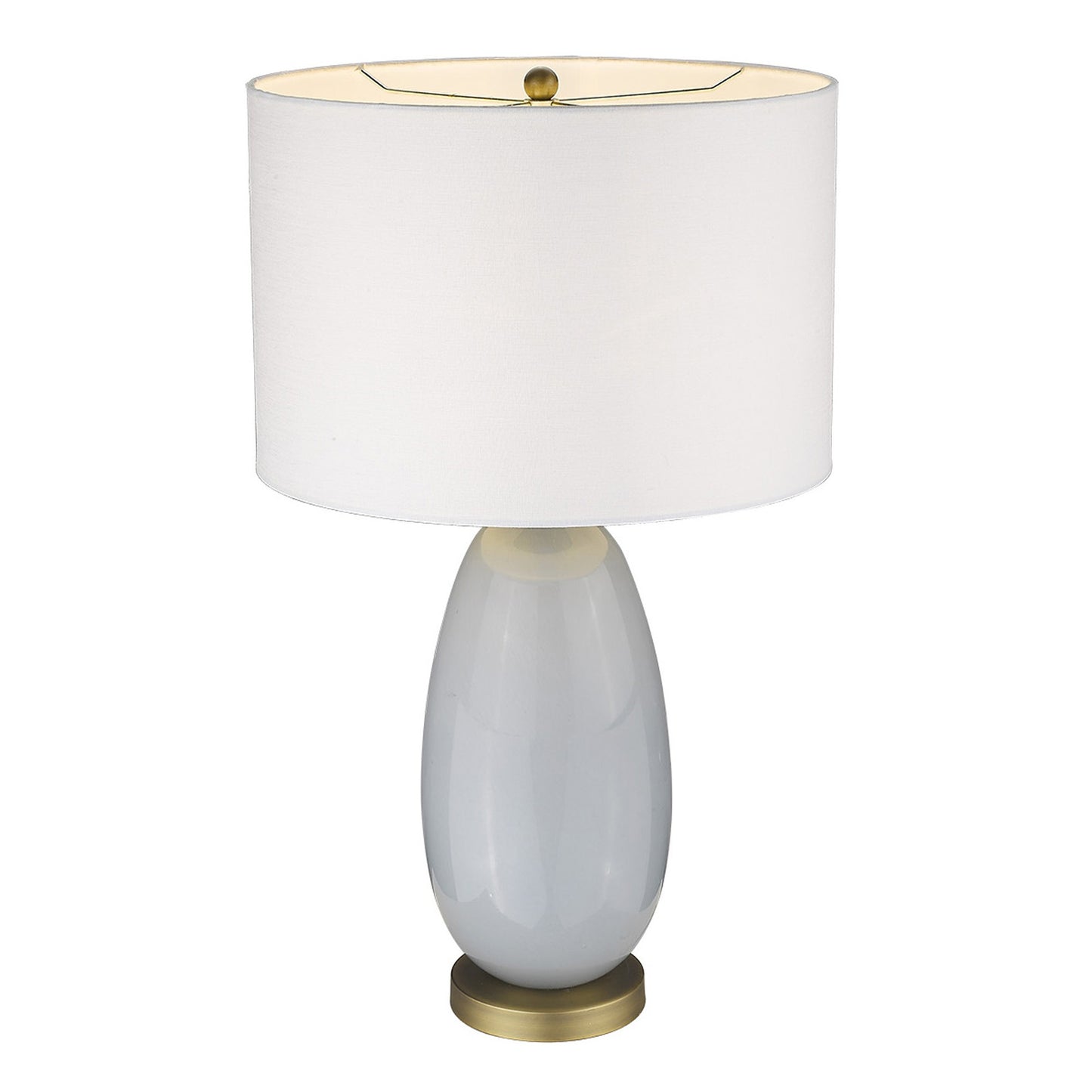 29" Brass Metal Column Table Lamp With White Drum Shade