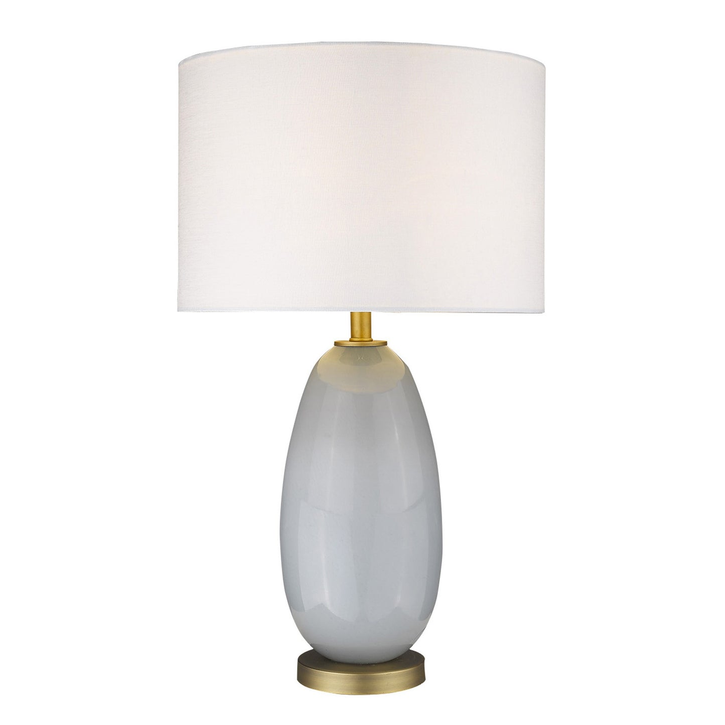 29" Brass Metal Column Table Lamp With White Drum Shade