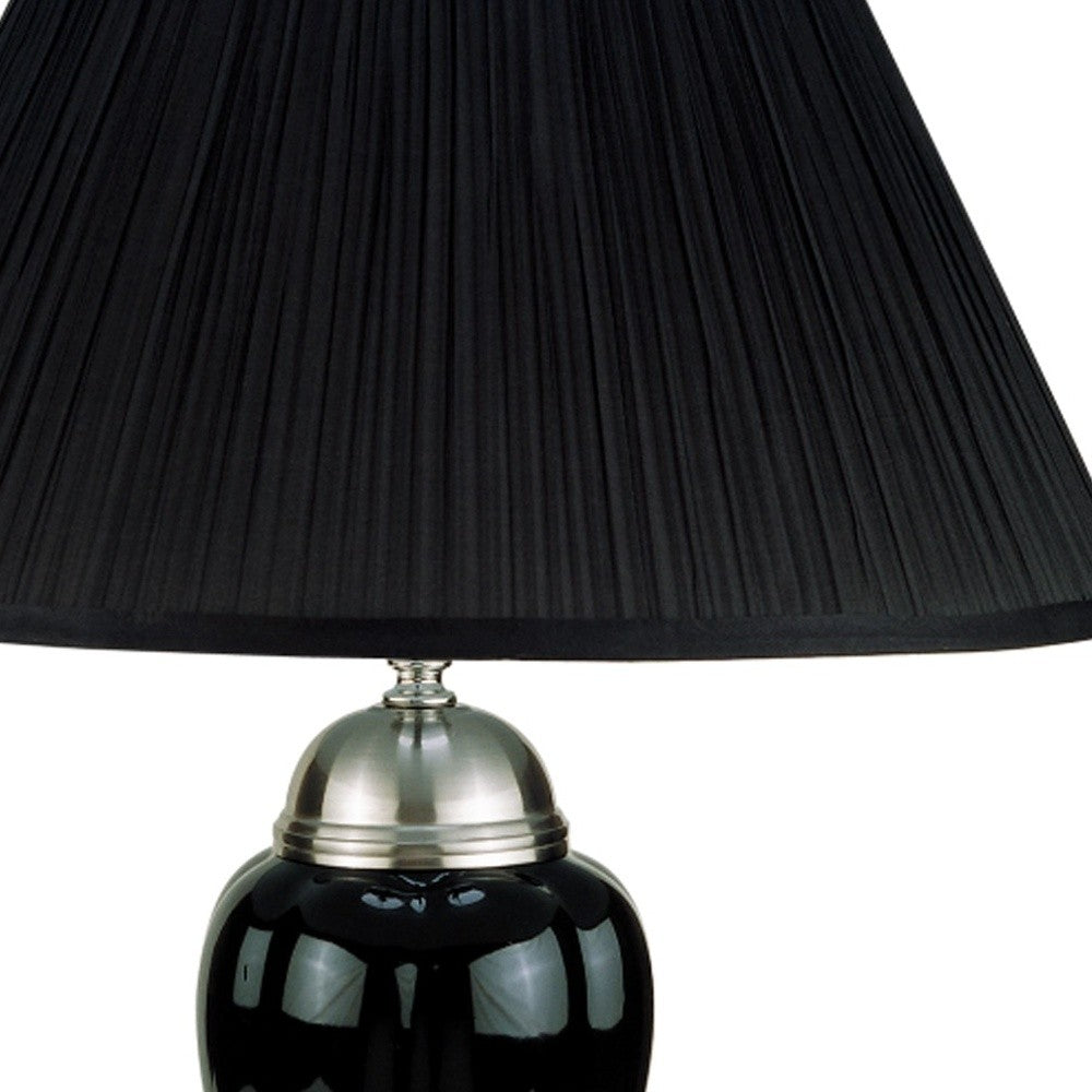 27" Black Ceramic Bedside Table Lamp With Black Shade