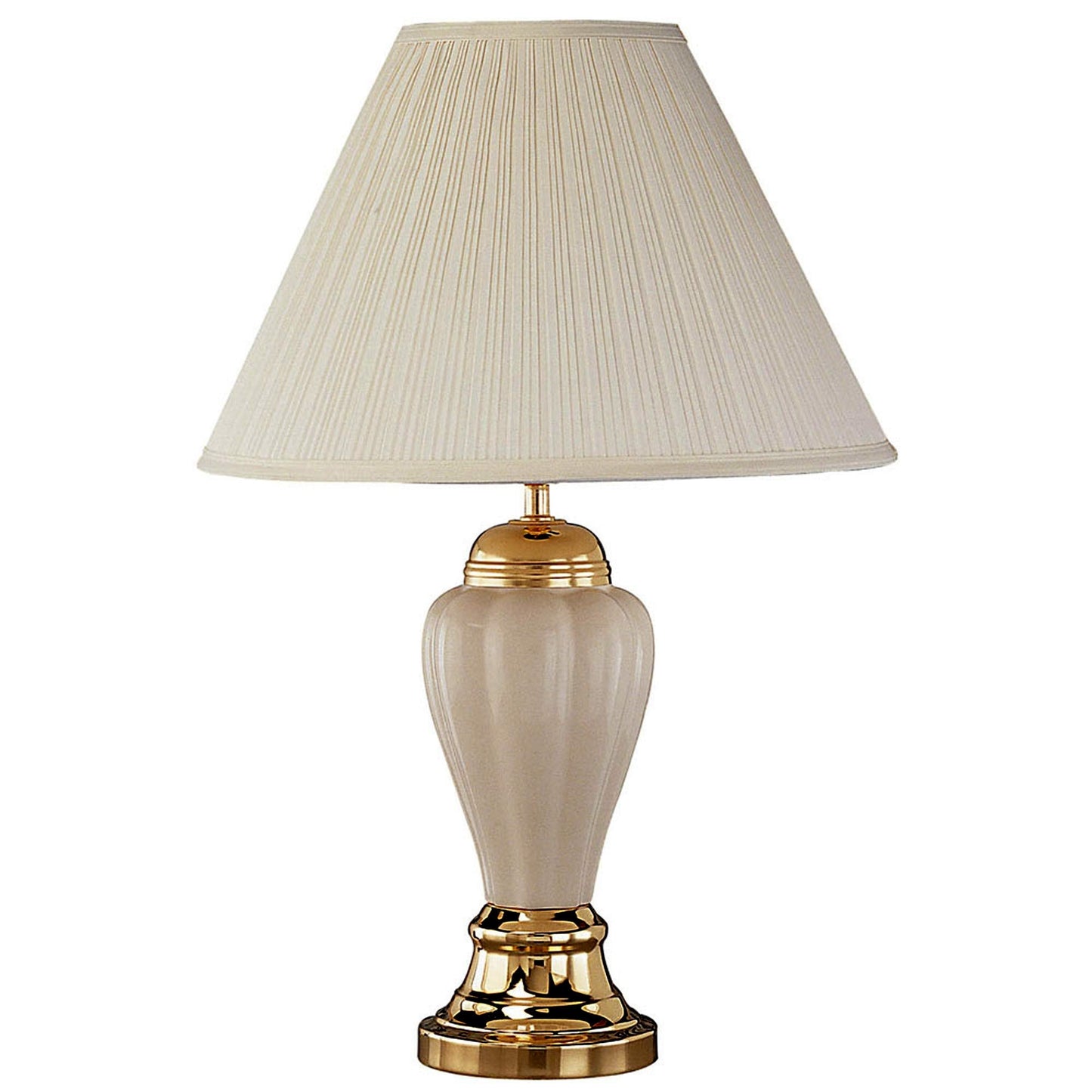 27" Beige Ceramic Bedside Table Lamp With Off-White Shade