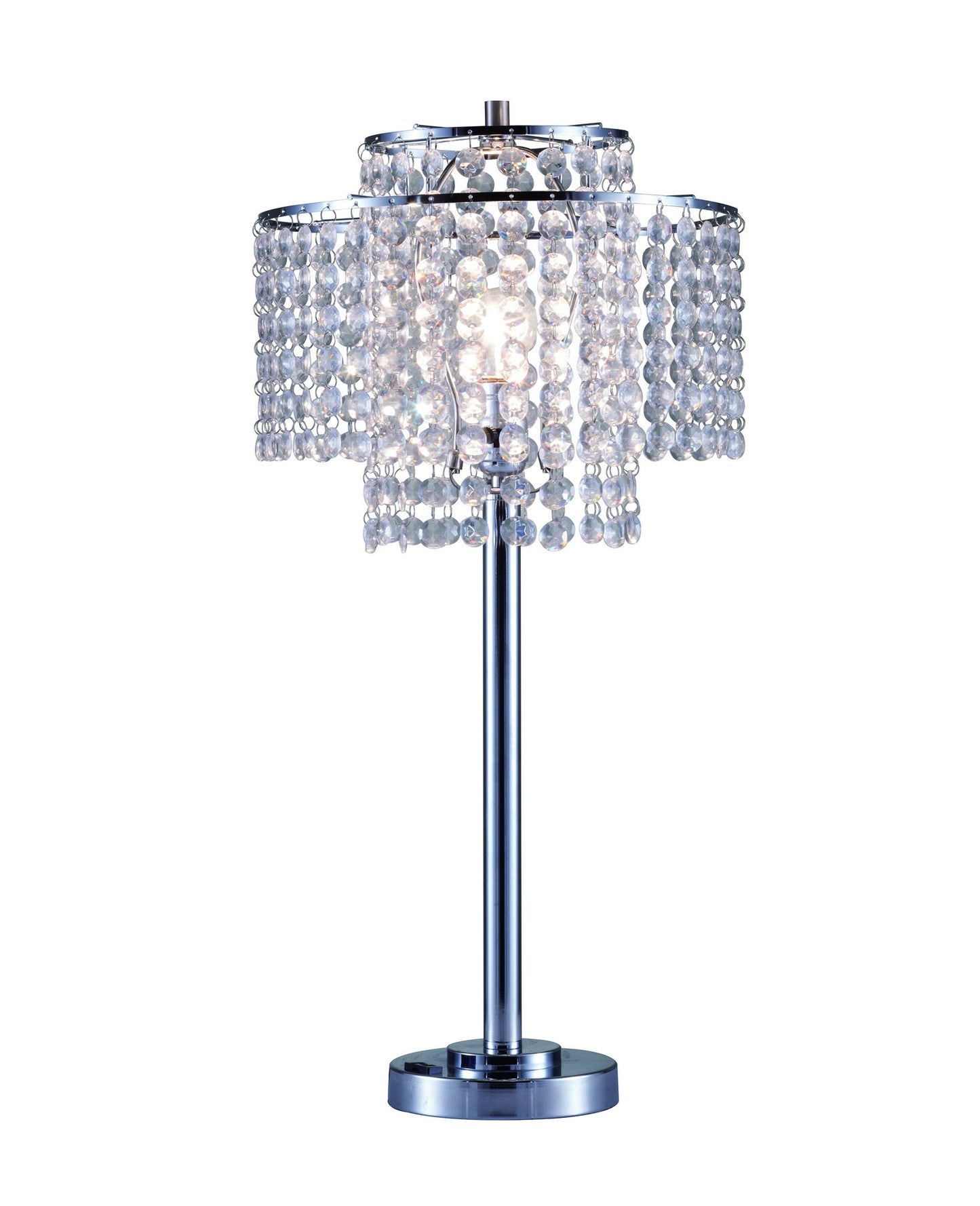 26" Silver Glam Two Tier Chandelier USB Table Lamp