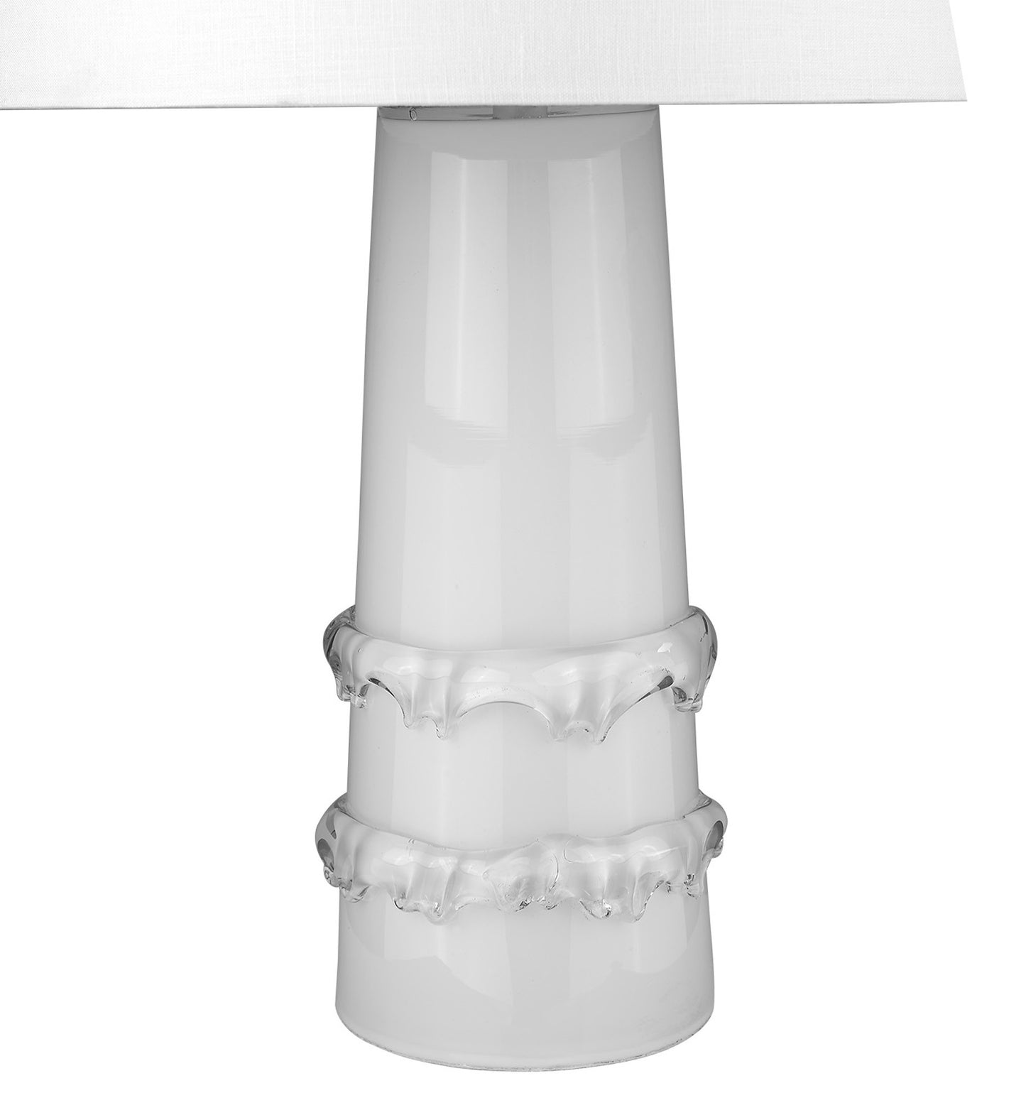 29" White Glass Column Table Lamp With White Drum Shade