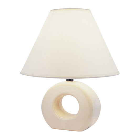 12" Beige Ceramic Bedside Table Lamp With White Empire Shade