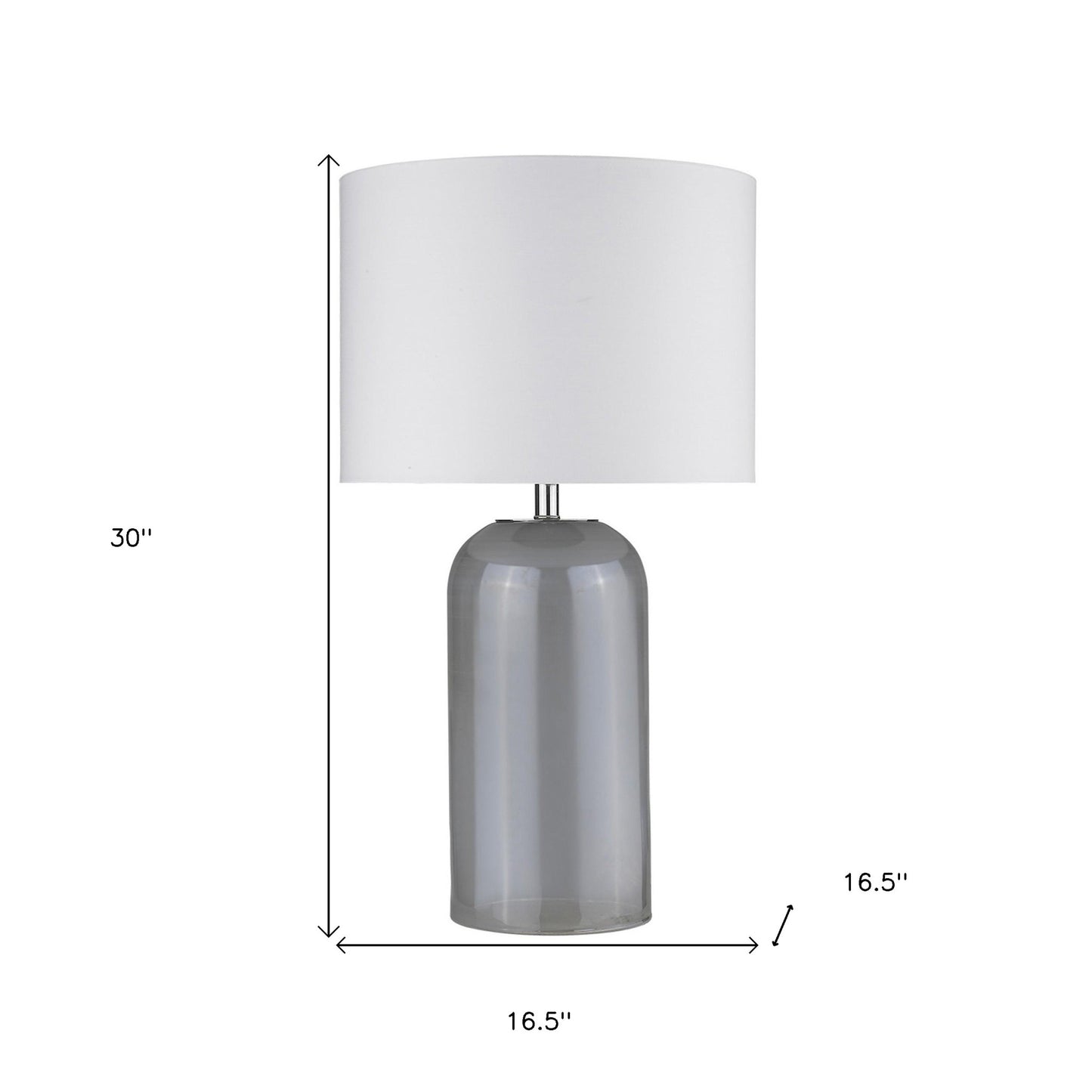 30" Gray Glass Column Table Lamp With White Drum Shade