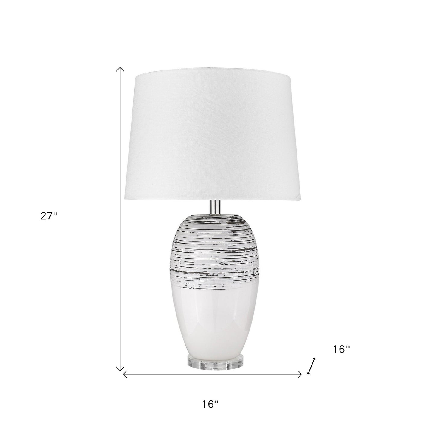 27" Clear Ceramic Table Lamp With White Empire Shade