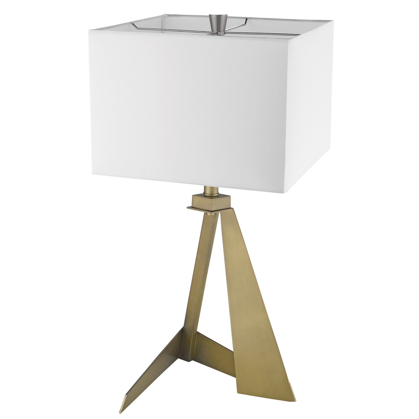 25" Brass Metal Table Lamp With White Rectangular Shade