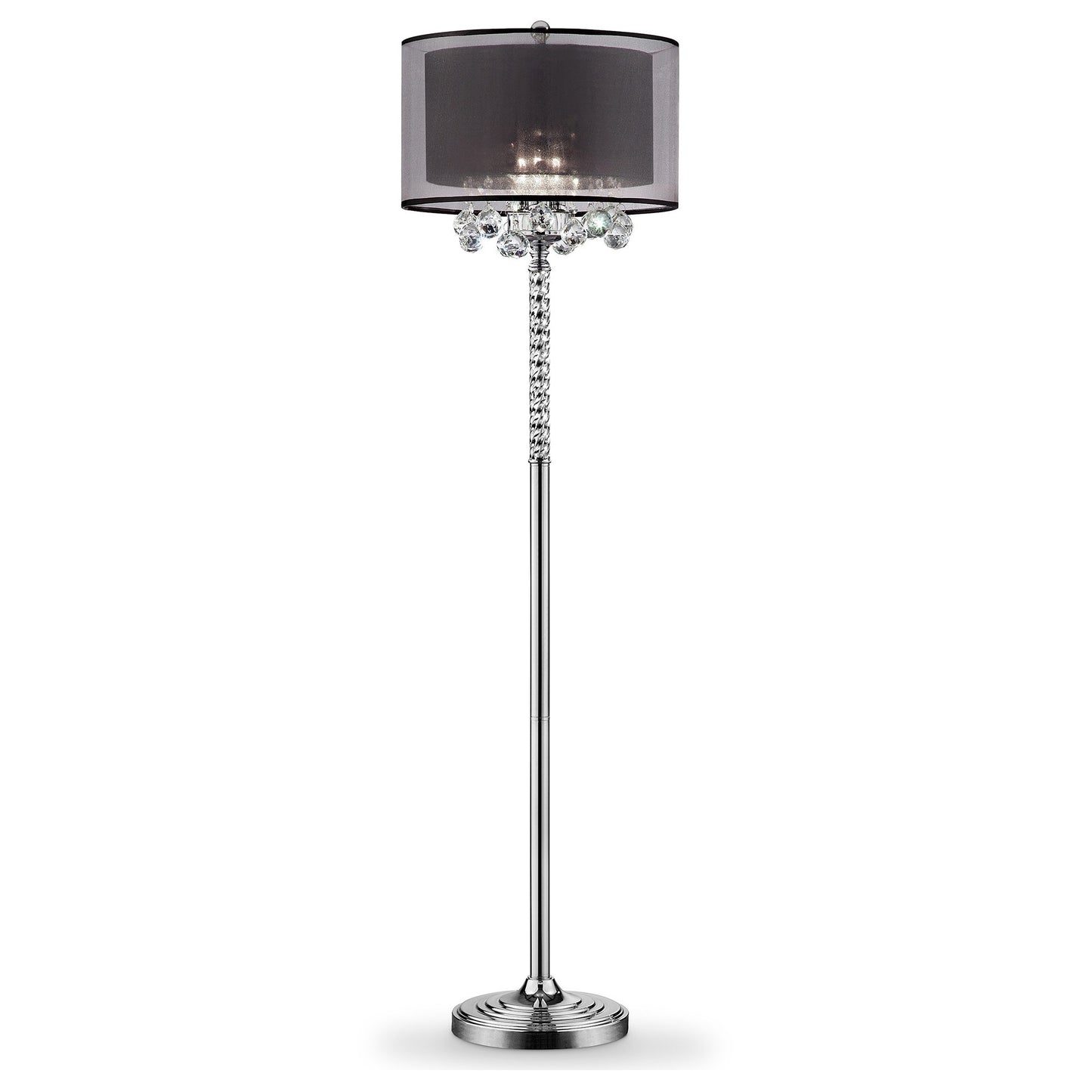 Contempo Silver Floor Lamp with Black Shade and Crystal Accents