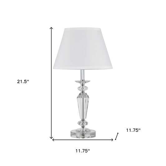 22" Clear Bedside Table Lamp With White Empire Shade