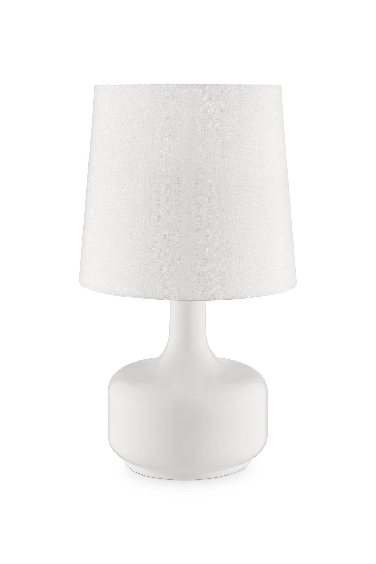 17" White Metal Bedside Table Lamp With Off-White Shade