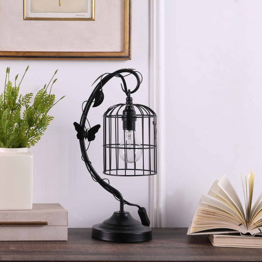 18" Black Bedside Table Lamp With Black Cage Shade