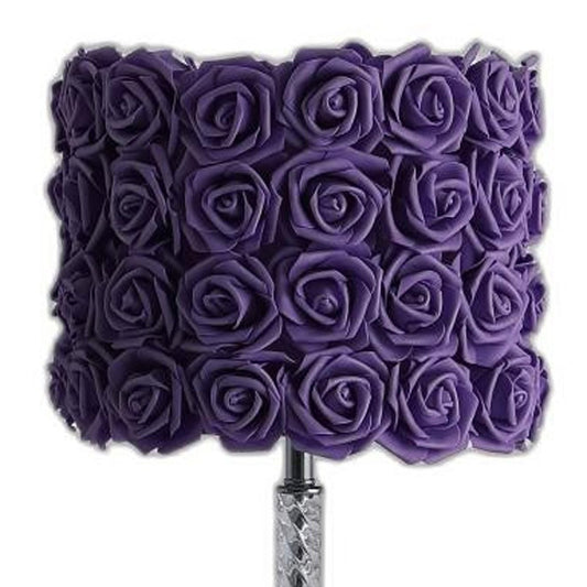 18" Silver Bedside Table Lamp With Purple Flowers Drum Shade