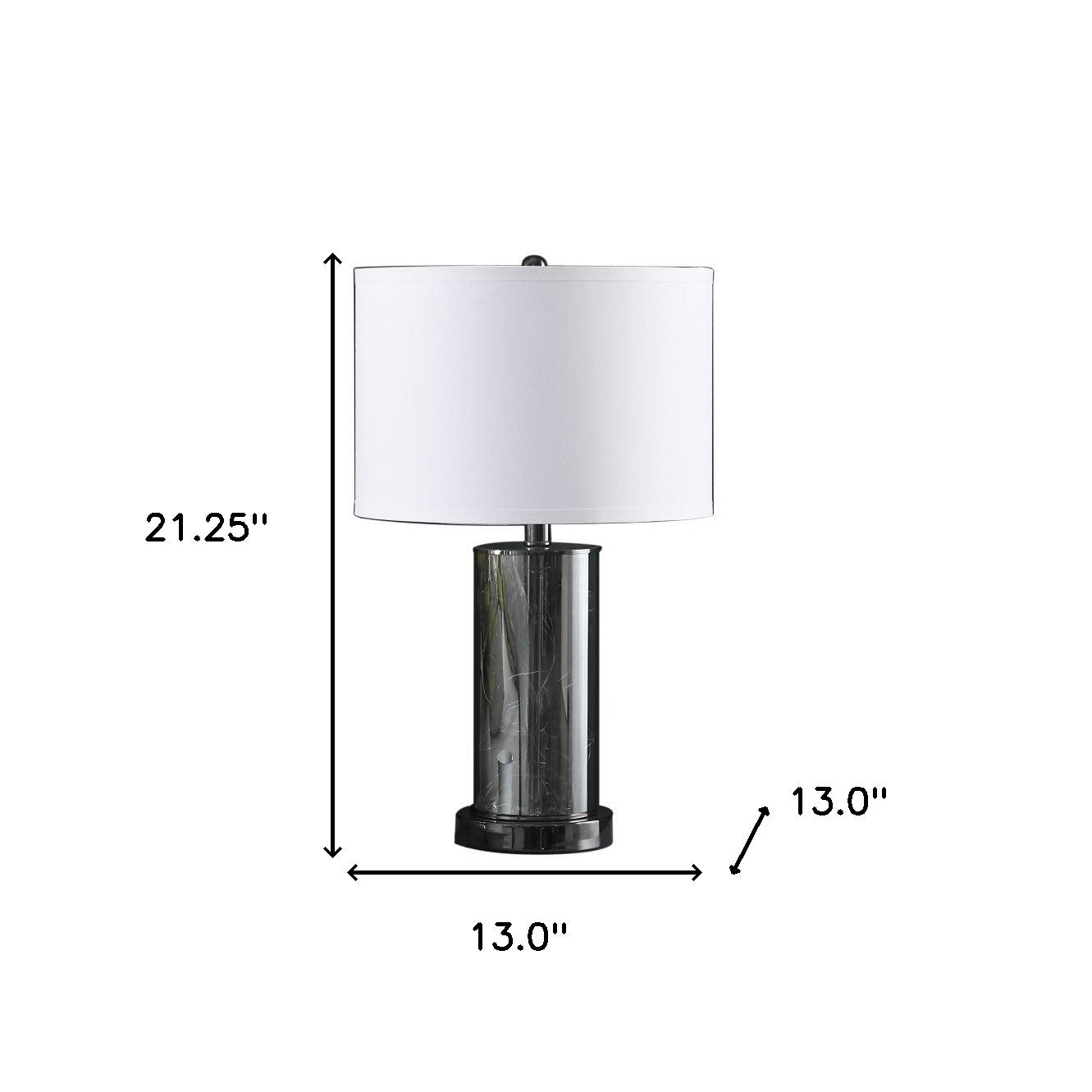 21" Glass LED Cylinder Table Lamp with Nightlight and White Drum Shade