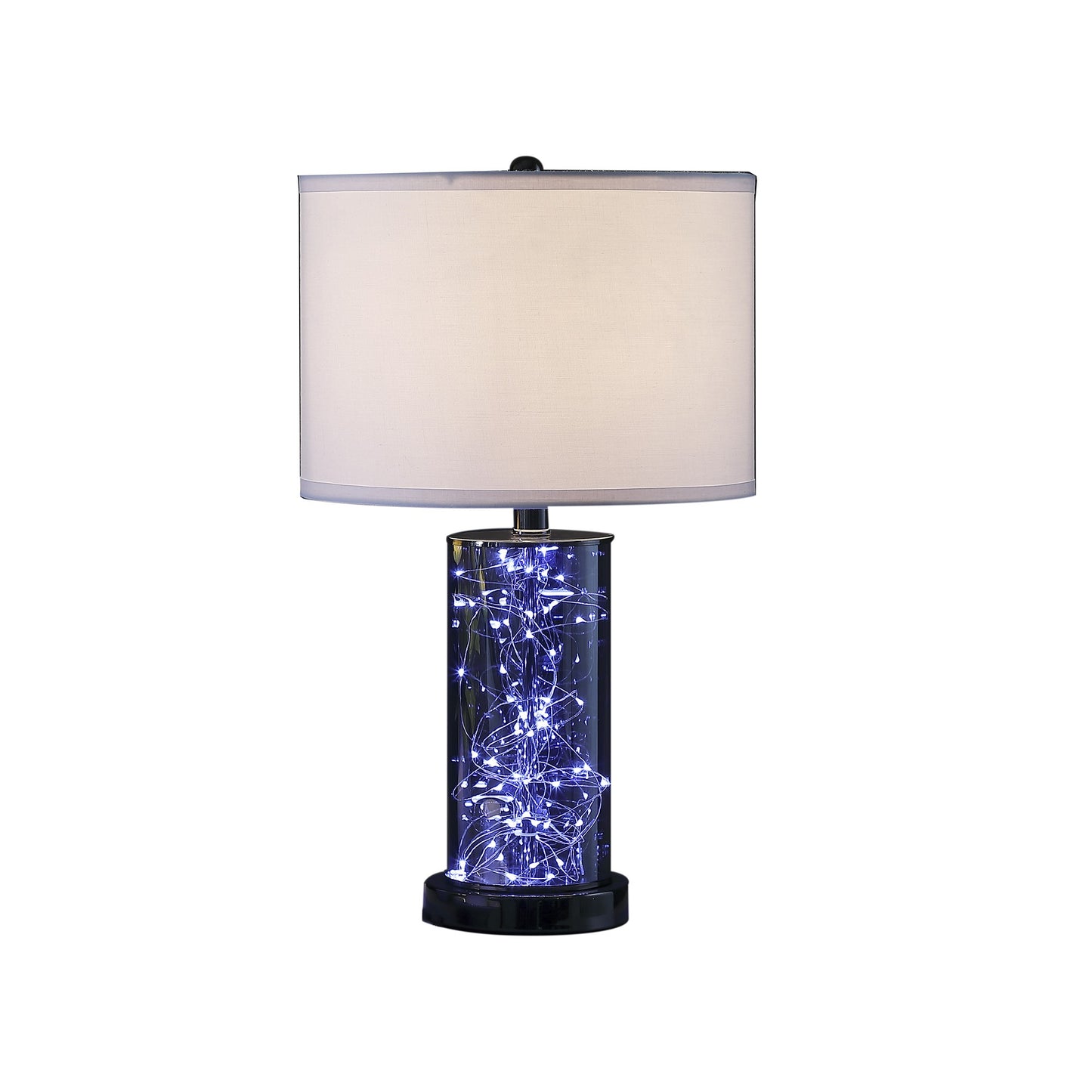 21" Glass LED Cylinder Table Lamp with Nightlight and White Drum Shade