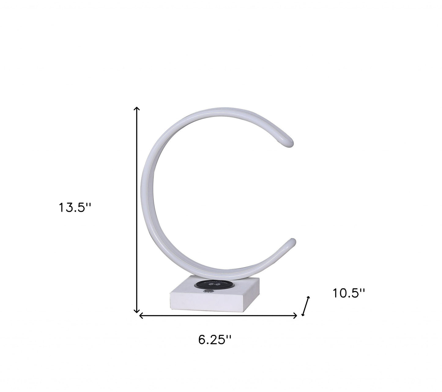 14" White Metal LED with USB Wireless Charger Table Lamp