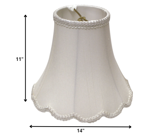 14" White Slanted Scallop Bell Monay Shantung Lampshade