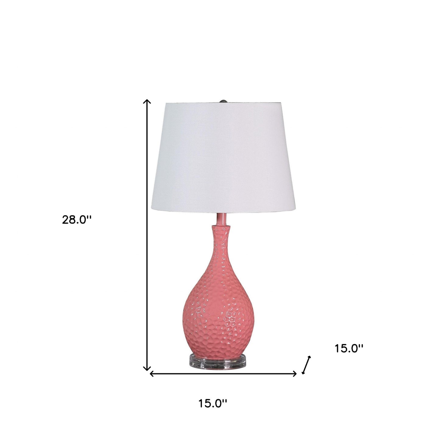 28" Pink Hammered Urn Table Lamp With White Tapered Drum Shade