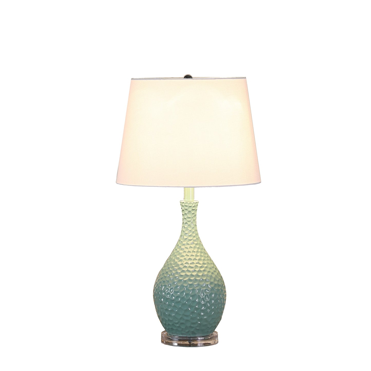 28" Aqua Hammered Urn Table Lamp With White Tapered Drum Shade