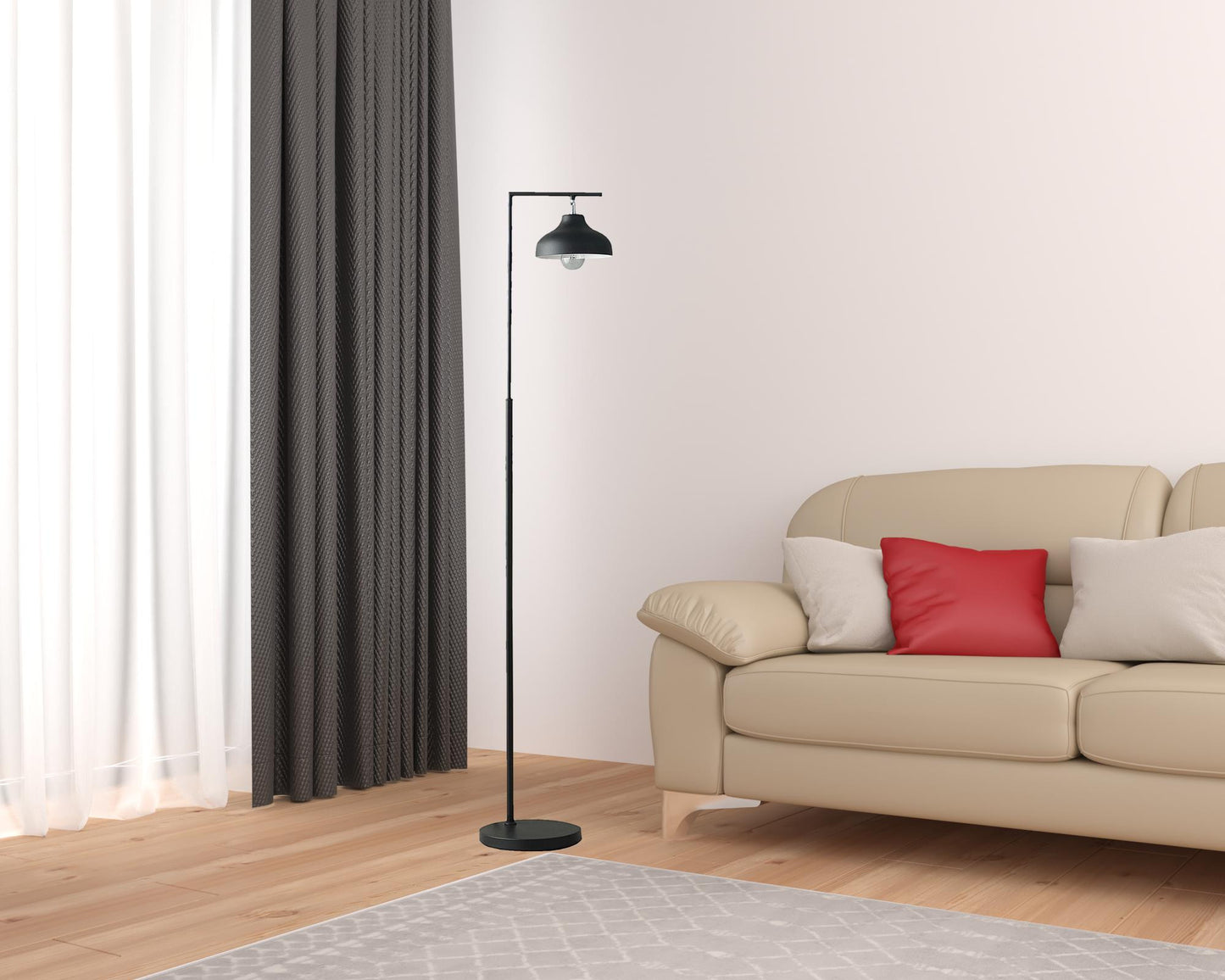 63" Black Modern Farmhouse Floor Lamp with Black Shade