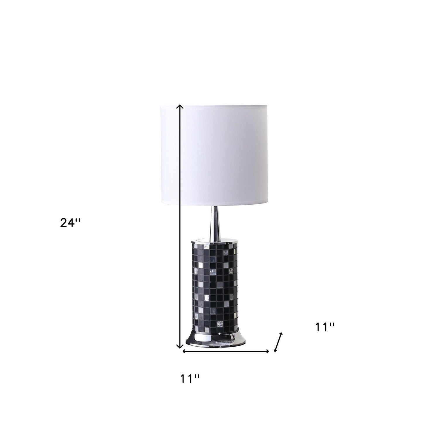 24" Silver Bedside Table Lamp With White Drum Shade