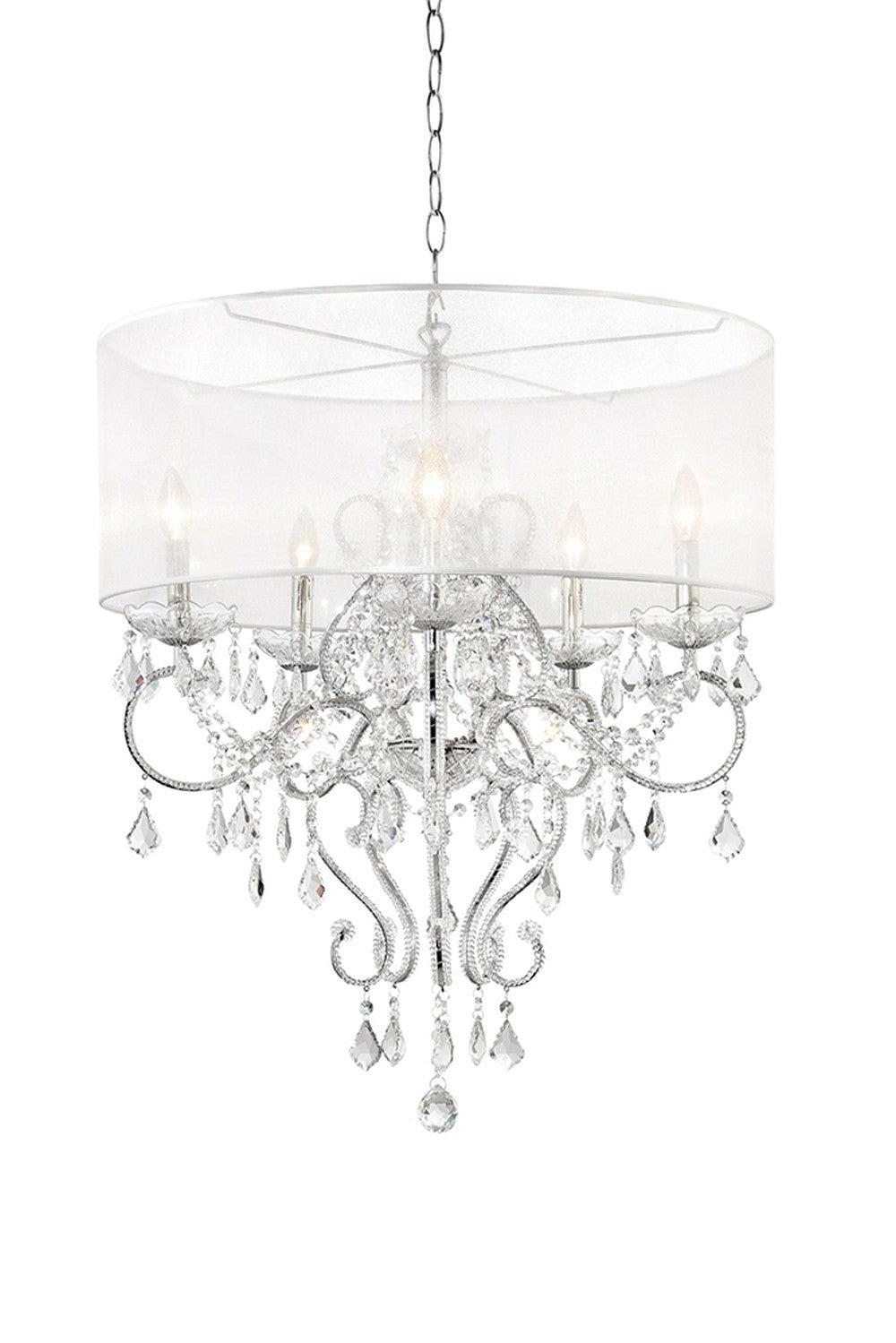 Glam Silver Faux Crystal Hanging Celing Lamp with See Thru Shade