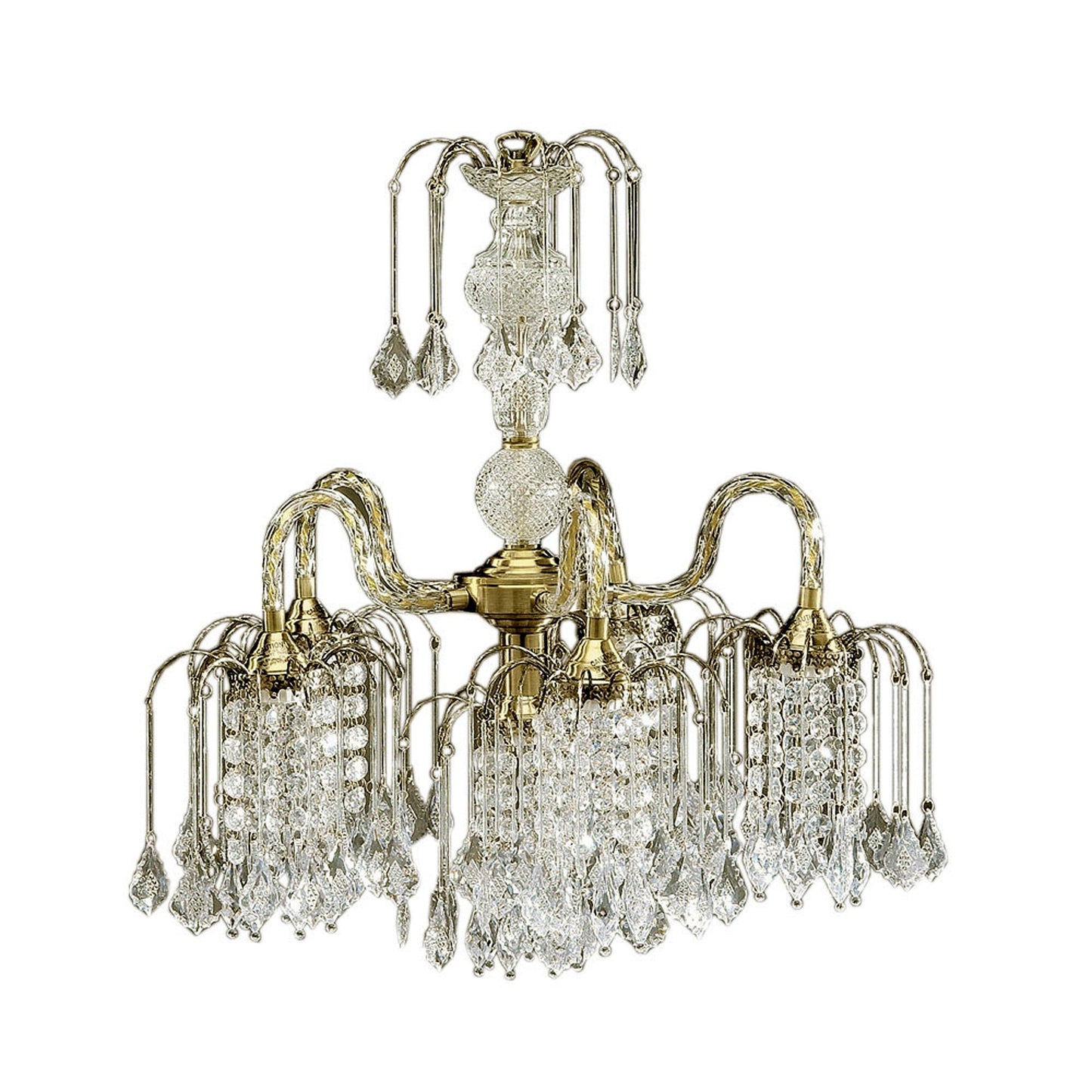 Two Tier Crystal and Brass Hanging Chandelier Light