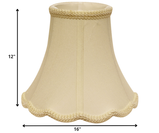 16" Ivory Slanted Scallop Bell Monay Shantung Lampshade