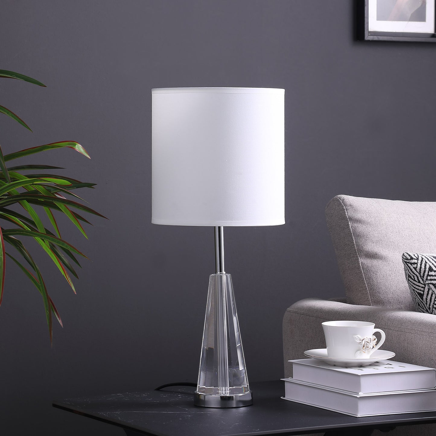 22" Silver Bedside Table Lamp With White Drum Shade