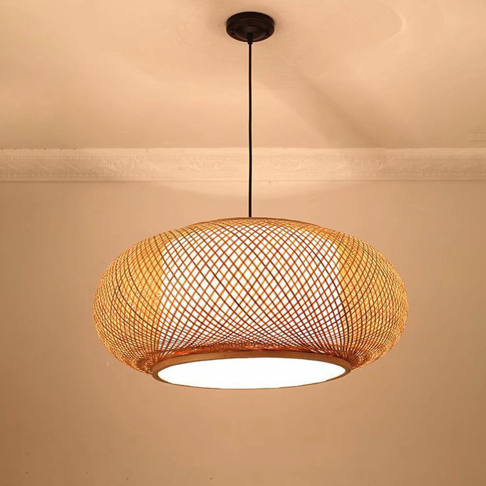 Natural Bamboo Rattan Oval Open Weave Hanging Ceiling Light