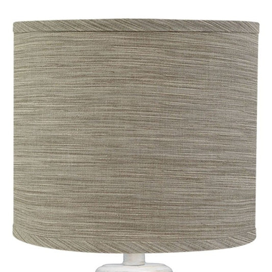 Distressed Whitewash Beige and White Striped Shade Table Lamp