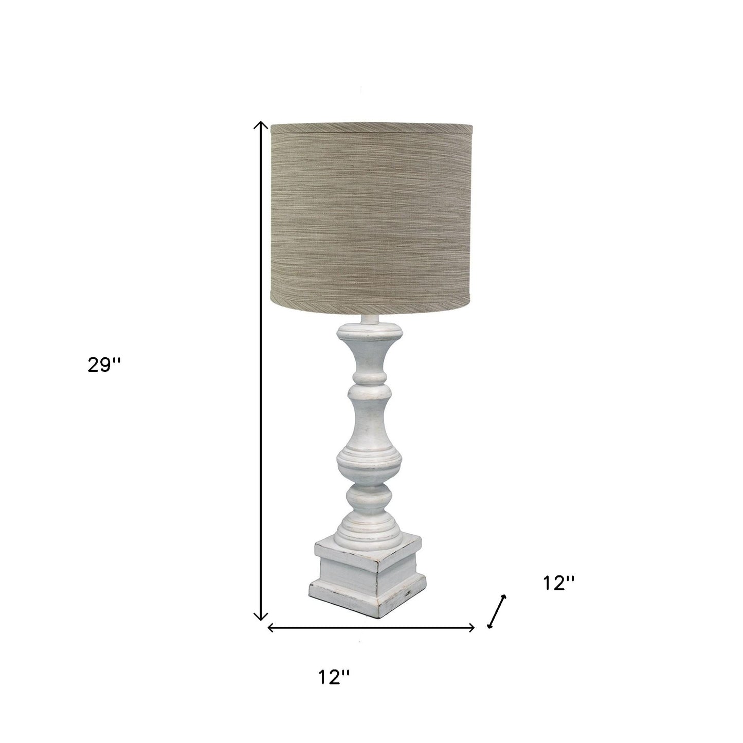 Distressed Whitewash Beige and White Striped Shade Table Lamp