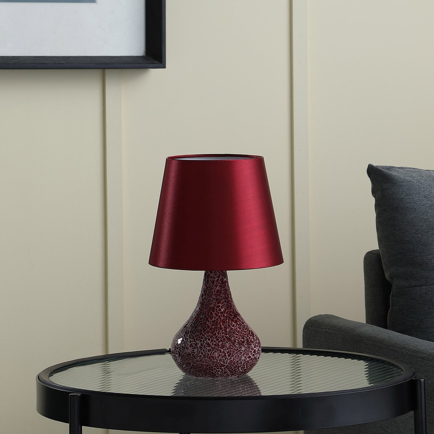 11" Red Table Lamp With Burgundy Globe Shade