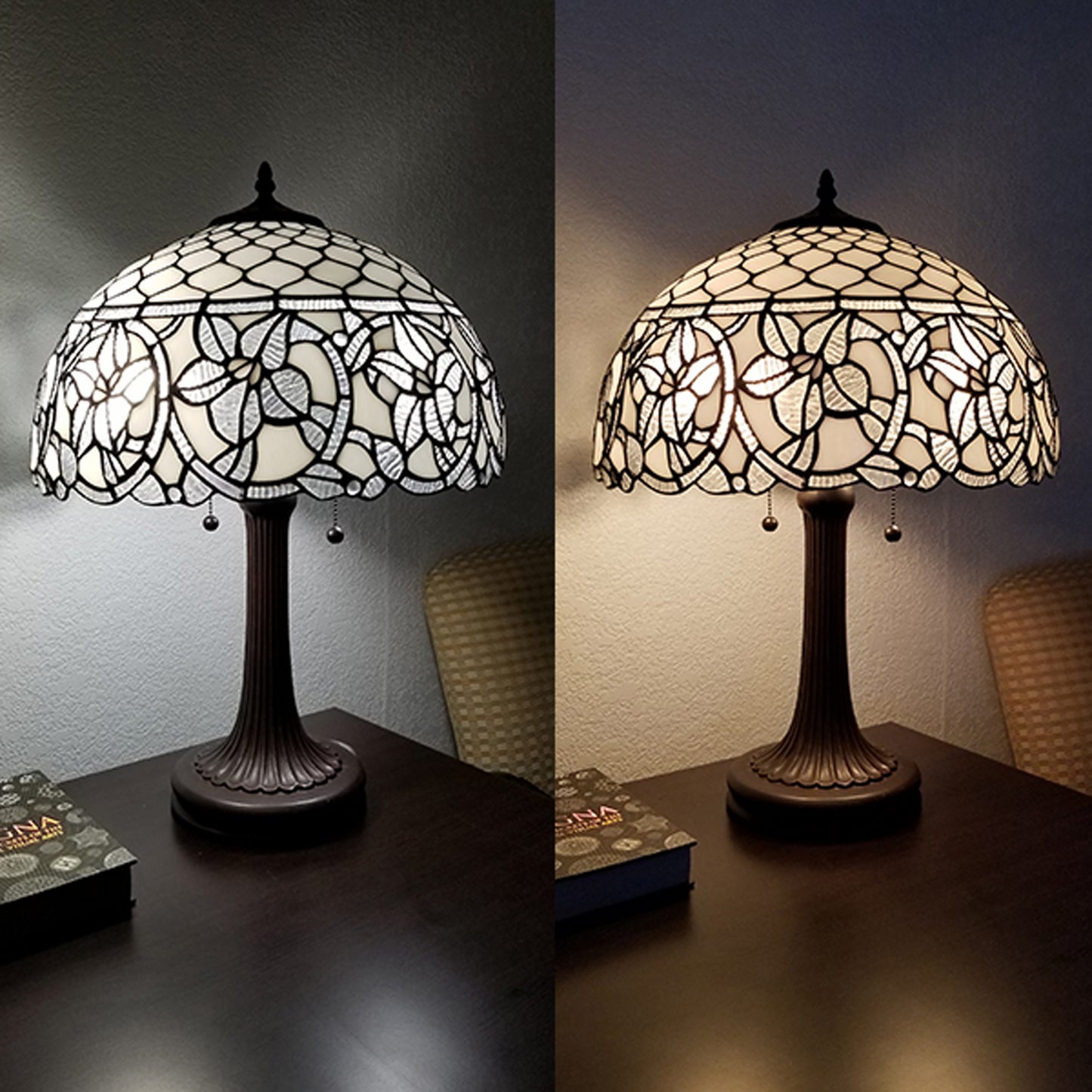 24" Stained Glass Two Light Flowery Accent Table Lamp