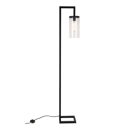 67" Blackened Bronze Modern Floor Lamp With Seeded Glass Drum Shade