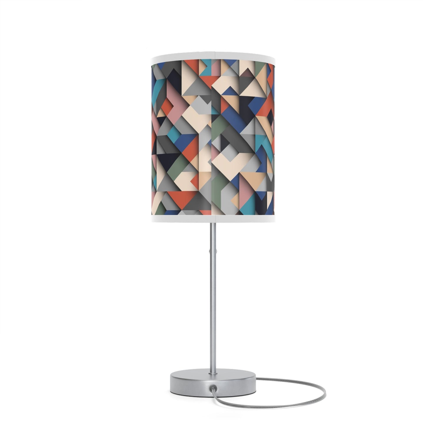 20" Silver Metal Standard Table Lamp With Retro Multi Color Cylinder Shade