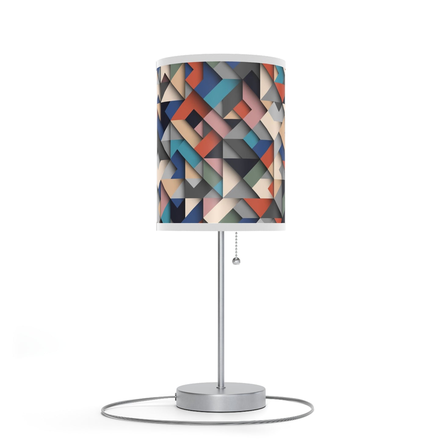 20" Silver Metal Standard Table Lamp With Retro Multi Color Cylinder Shade