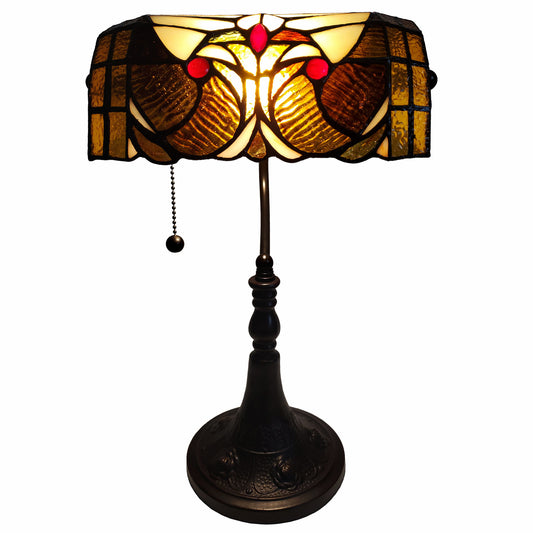 16" Tiffany Style Brown and Orange Banker Desk Lamp