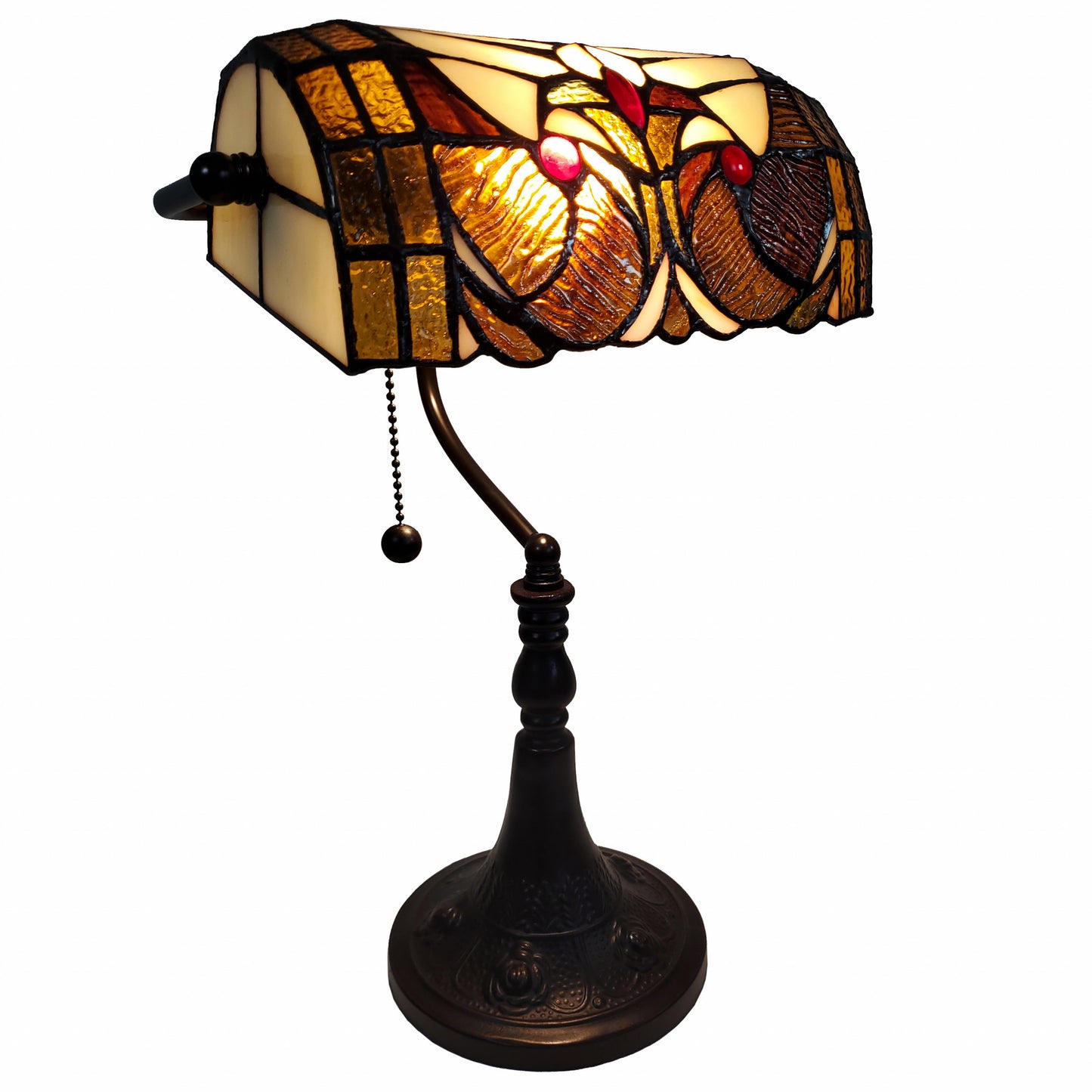 16" Tiffany Style Brown and Orange Banker Desk Lamp