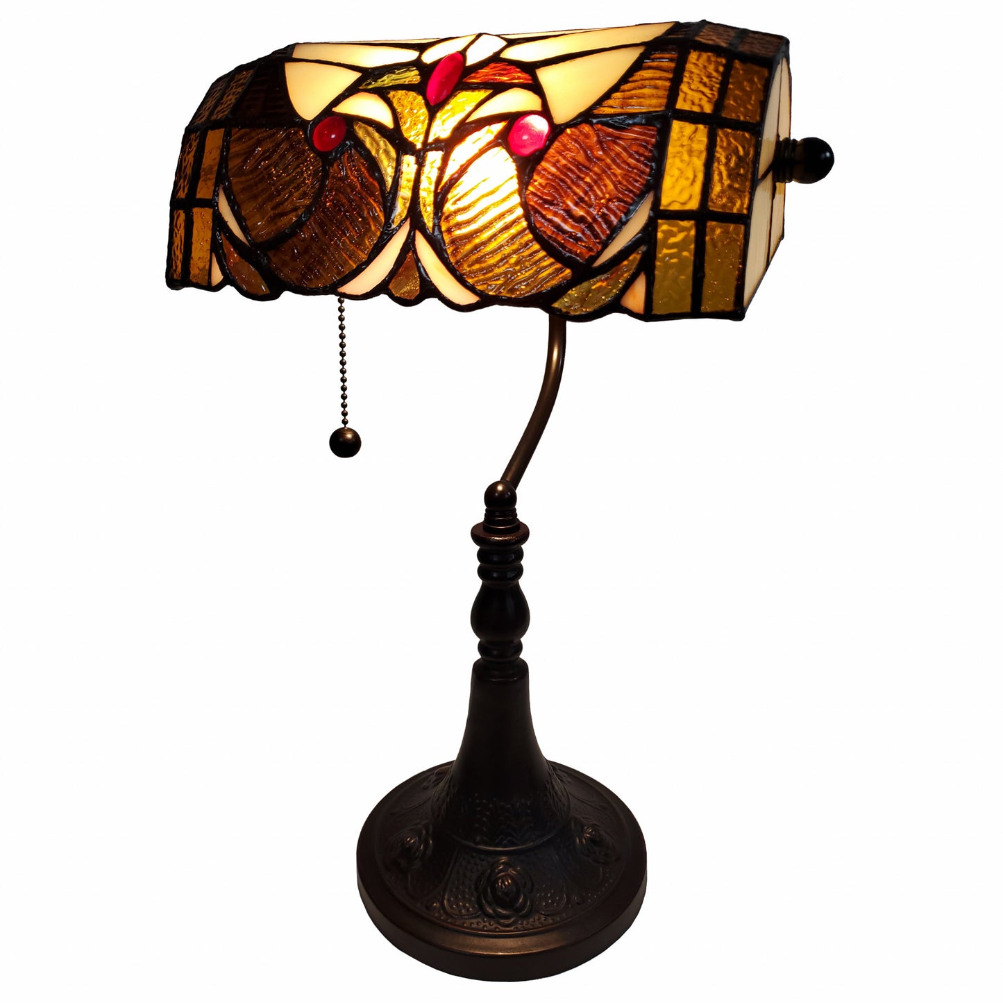 16" Tiffany Style Brown and Orange Banker Desk Lamp