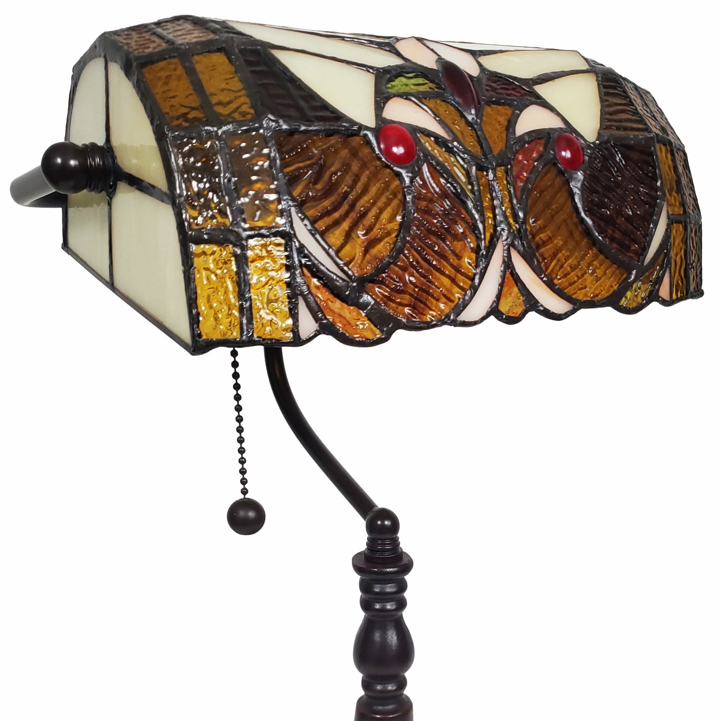 16" Tiffany Style Brown and Orange Banker Desk Lamp