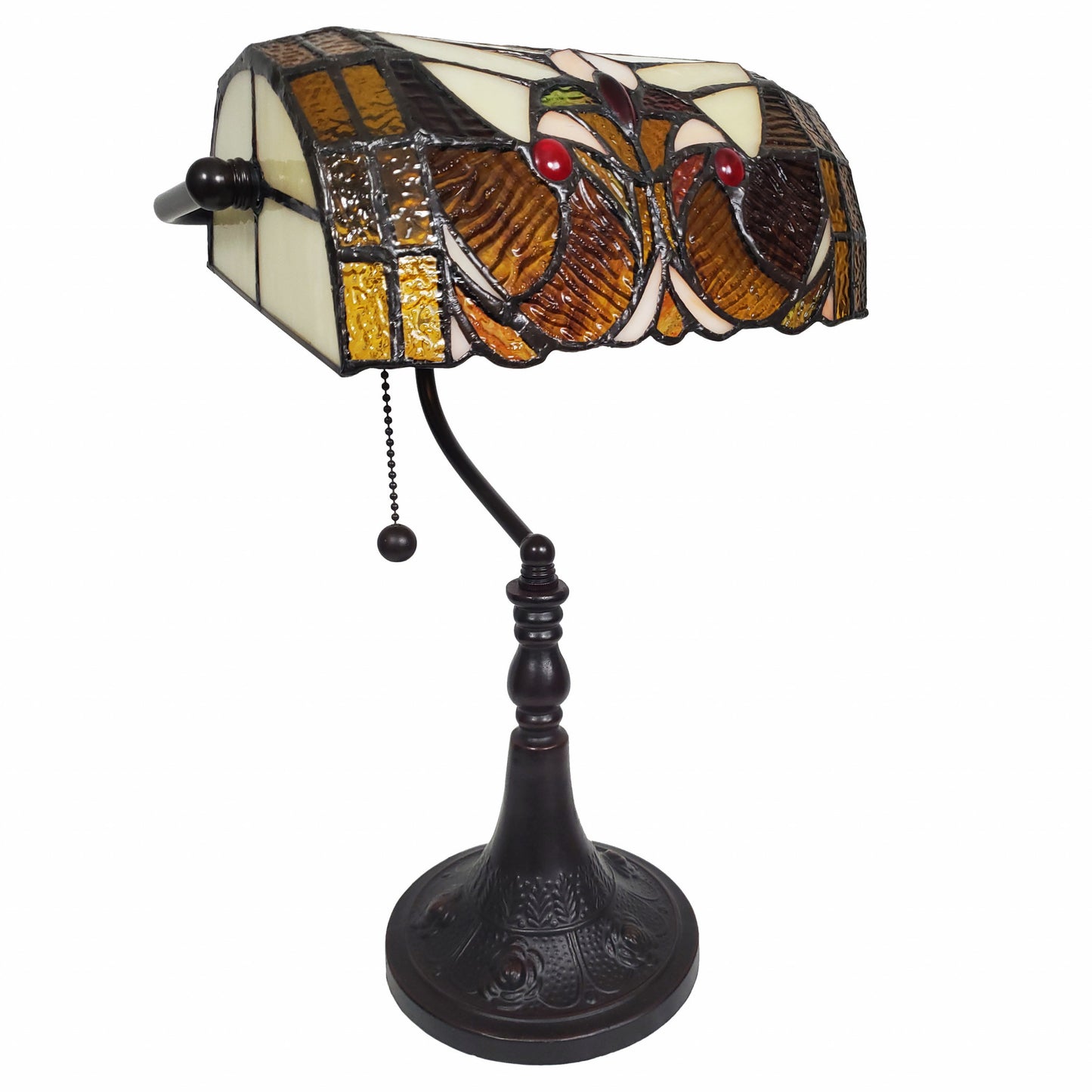 16" Tiffany Style Brown and Orange Banker Desk Lamp